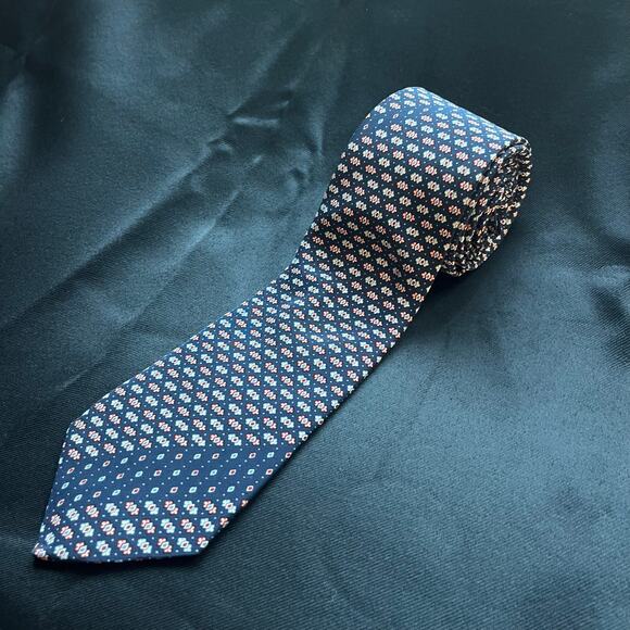 Vintage Balmain Paris Made in France 100% Silk Tie Navy Geometric Pattern - Picture 1 of 5